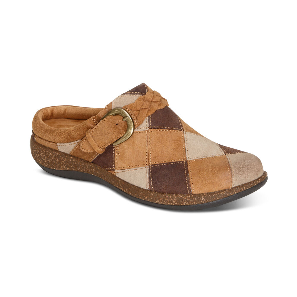 Aetrex Women's Libby Fleece With Arch Support Clogs - Brown | USA KKFSDOD